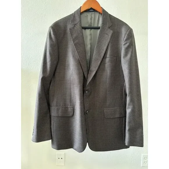 JWN Nordstrom Plaid 100% Wool Jacket Blazer Sport Coat 42L Made in Italy Brown - Picture 1 of 5
